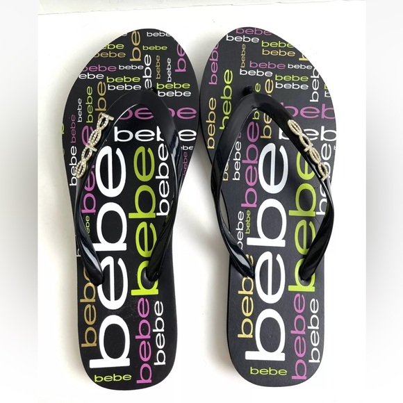 New BEBE TAMMY Beachwear flip flop black size 7 - Picture 1 of 8